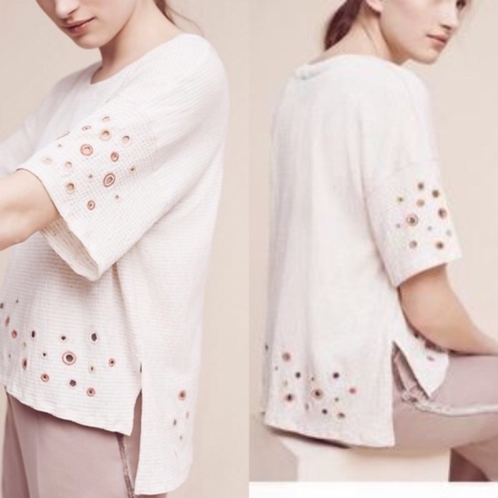 Anthro Postmark Striped Eyelet “Catina” Tee